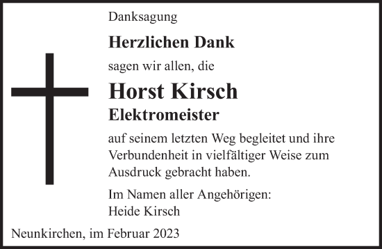 Todesanzeige von Horst Kirsch von saarbruecker_zeitung