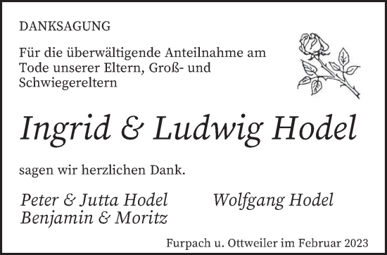 Todesanzeige von Ingrid und Ludwig Hodel von saarbruecker_zeitung