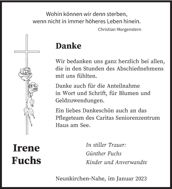 Todesanzeige von Irene Fuchs von saarbruecker_zeitung