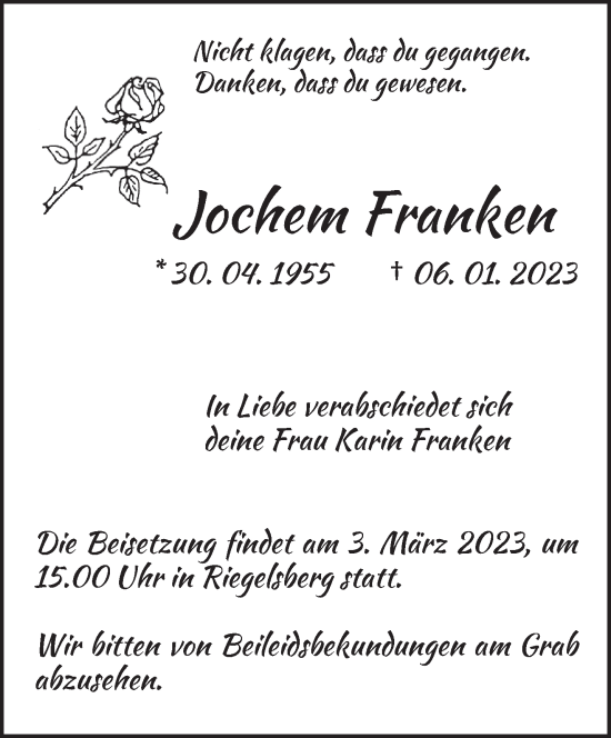 Todesanzeige von Jochem Franken von saarbruecker_zeitung