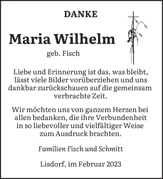Todesanzeige von Maria Wilhelm von saarbruecker_zeitung