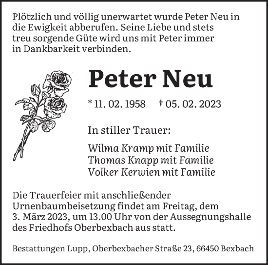 Todesanzeige von Peter Neu von saarbruecker_zeitung