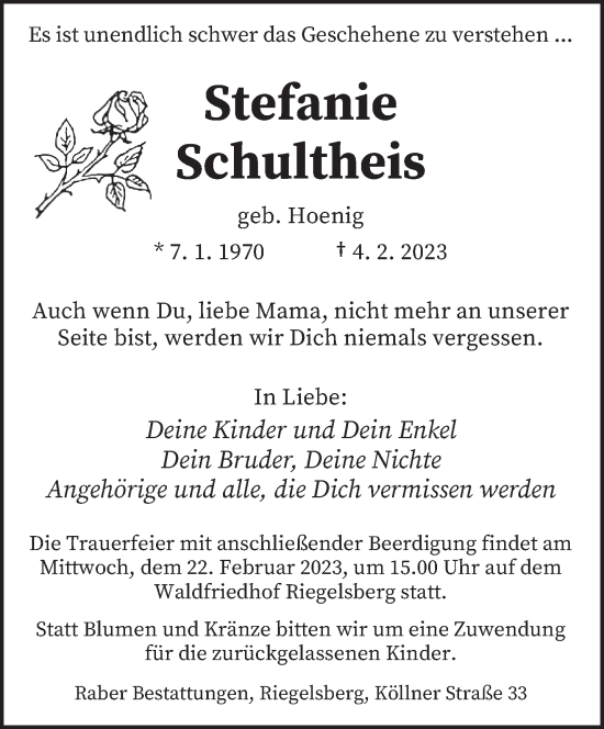 Todesanzeige von Stefanie Schultheis von saarbruecker_zeitung
