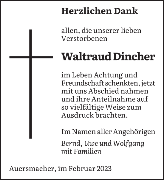 Todesanzeige von Waltraud Dincher von saarbruecker_zeitung