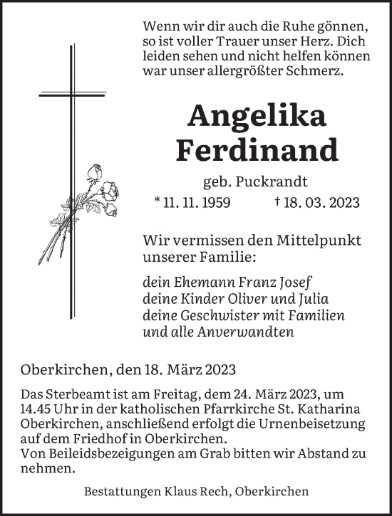 Todesanzeige von Angelika Ferdinand von saarbruecker_zeitung