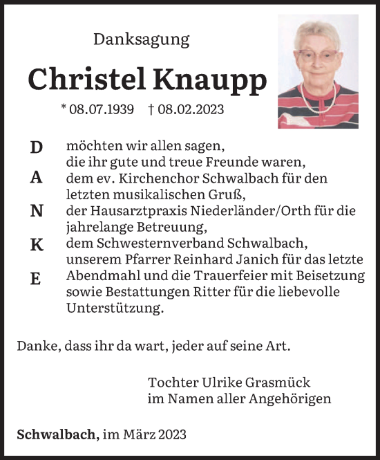 Todesanzeige von Christel Knaupp von saarbruecker_zeitung