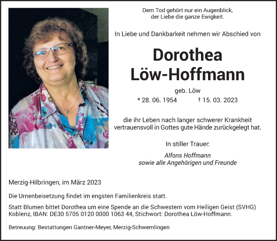 Todesanzeige von Dorothea Löw-Hoffmann von saarbruecker_zeitung