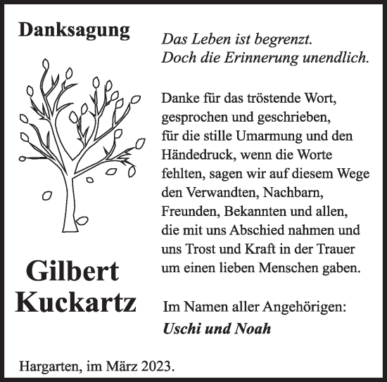 Todesanzeige von Gilbert Kuckartz von saarbruecker_zeitung