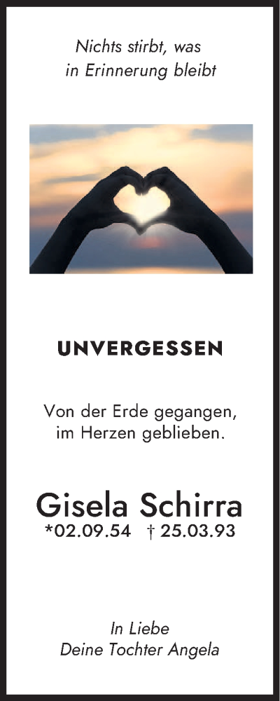 Todesanzeige von Gisela Schirra von saarbruecker_zeitung