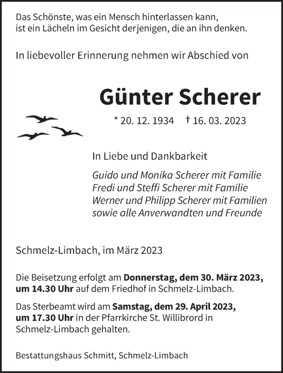 Todesanzeige von Günter Scherer von saarbruecker_zeitung