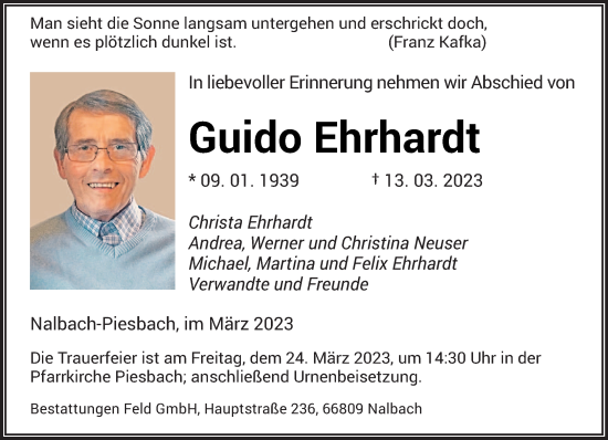 Todesanzeige von Guido Ehrhardt von saarbruecker_zeitung