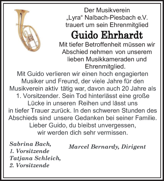 Todesanzeige von Guido Ehrhardt von saarbruecker_zeitung