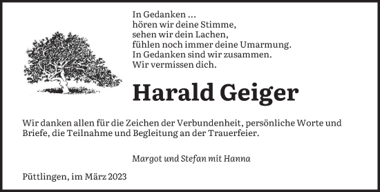 Todesanzeige von Harald Geiger von saarbruecker_zeitung