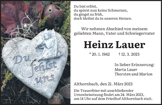 Todesanzeige von Heinz Lauer von saarbruecker_zeitung
