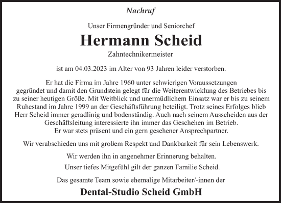 Todesanzeige von Hermann Scheid von saarbruecker_zeitung