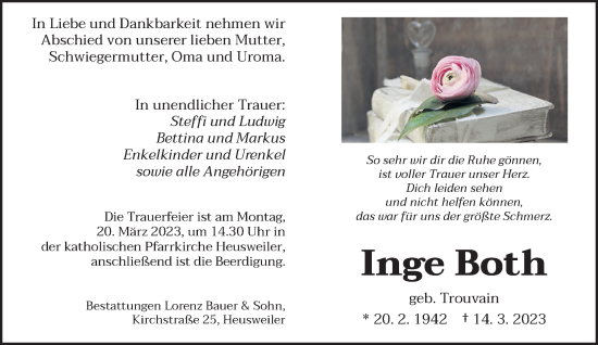 Todesanzeige von Inge Both von saarbruecker_zeitung