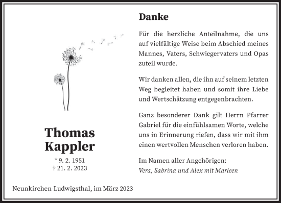 Todesanzeige von Thomas Kappler von saarbruecker_zeitung