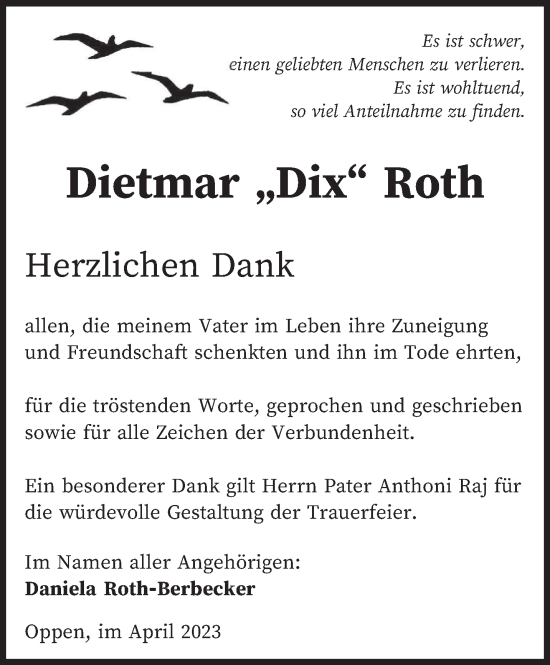 Todesanzeige von Dietmar Roth von saarbruecker_zeitung