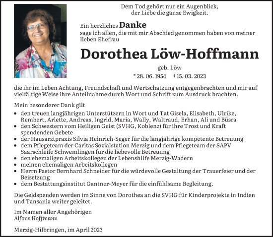 Todesanzeige von Dorothea Löw-Hoffmann von saarbruecker_zeitung