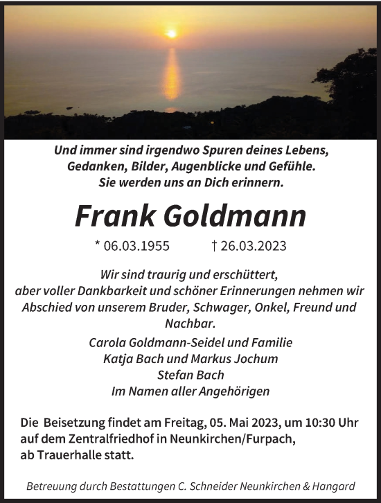 Todesanzeige von Frank Goldmann von saarbruecker_zeitung