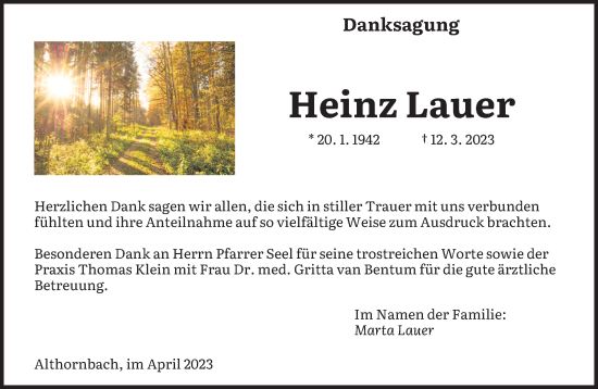 Todesanzeige von Heinz Lauer von saarbruecker_zeitung