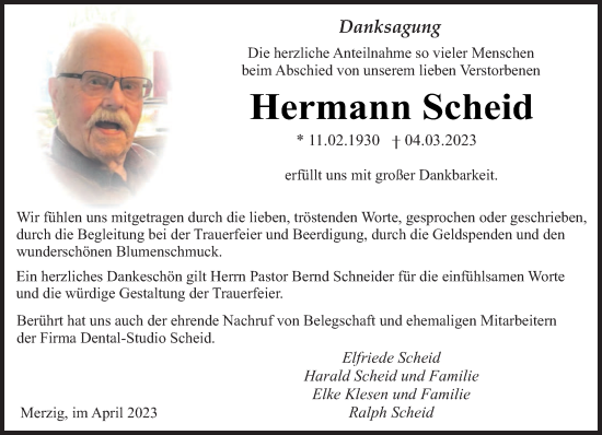 Todesanzeige von Hermann Scheid von saarbruecker_zeitung