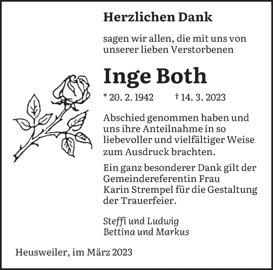Todesanzeige von Inge Both von saarbruecker_zeitung