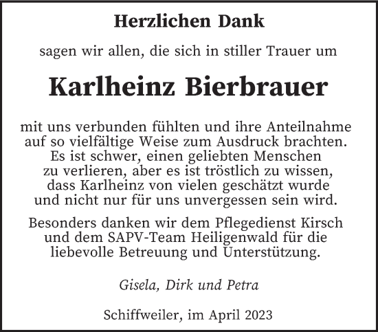 Todesanzeige von Karlheinz Bierbrauer von saarbruecker_zeitung