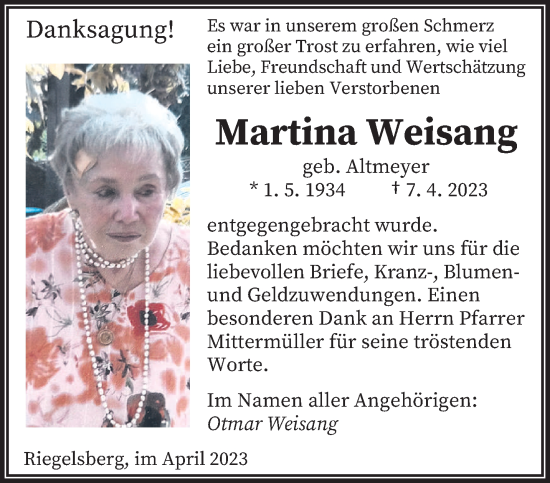 Todesanzeige von Martina Weisang von saarbruecker_zeitung