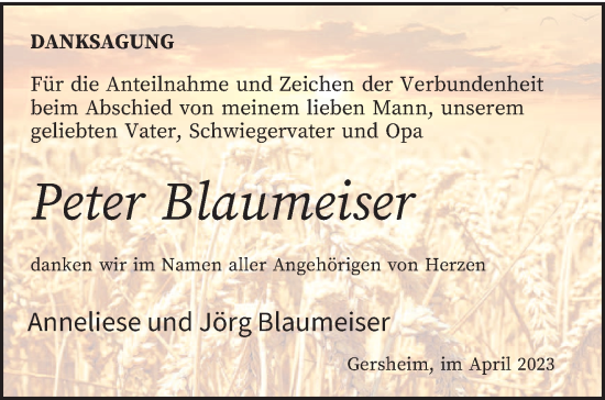 Todesanzeige von Peter Blaumeiser von saarbruecker_zeitung