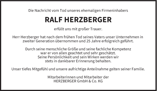 Todesanzeige von Ralf Herzberger von saarbruecker_zeitung