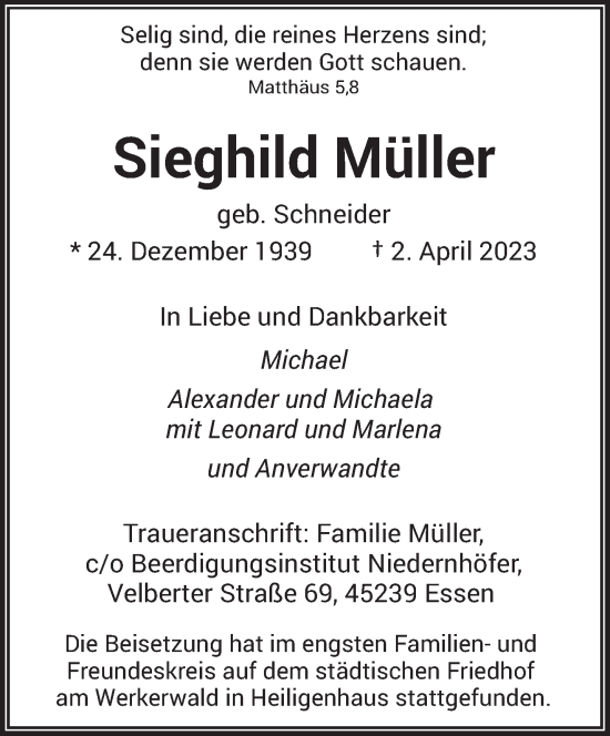 Todesanzeige von Sieghild Müller von saarbruecker_zeitung
