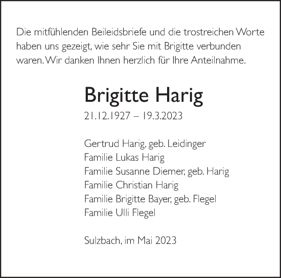 Todesanzeige von Brigitte Harig von saarbruecker_zeitung