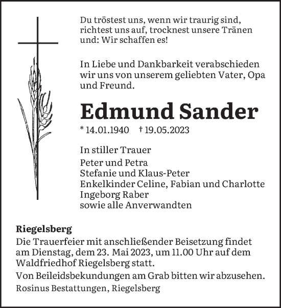 Todesanzeige von Edmund Sander von saarbruecker_zeitung