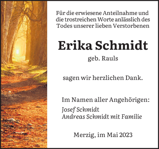 Todesanzeige von Erika Schmidt von saarbruecker_zeitung