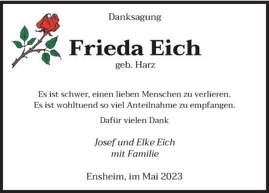 Todesanzeige von Frieda Eich von saarbruecker_zeitung