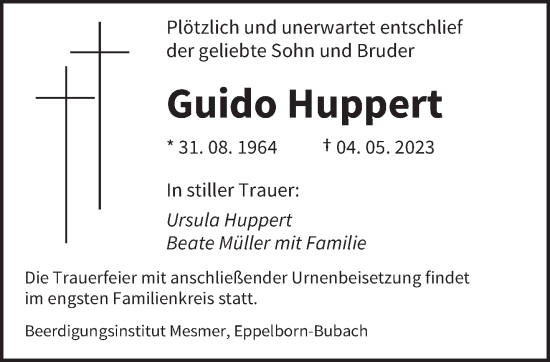 Todesanzeige von Guido Huppert von saarbruecker_zeitung