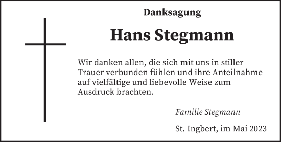Todesanzeige von Hans Stegmann von saarbruecker_zeitung