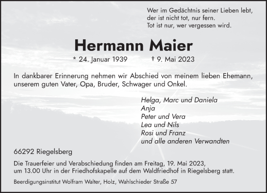 Todesanzeige von Hermann Maier von saarbruecker_zeitung