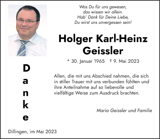 Todesanzeige von Holger Karl-Heinz Geissler von saarbruecker_zeitung
