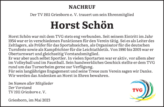 Todesanzeige von Horst Schön von saarbruecker_zeitung