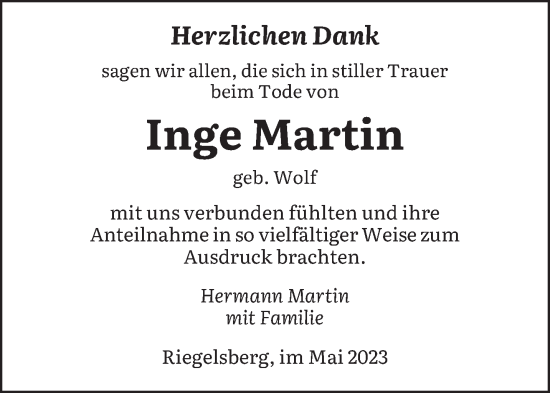 Todesanzeige von Inge Martin von saarbruecker_zeitung