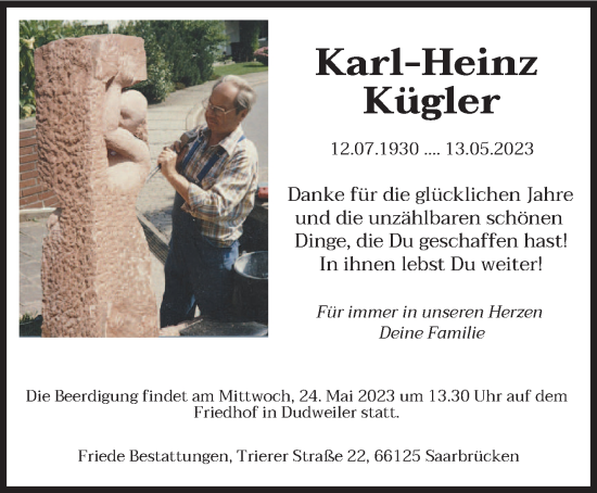 Todesanzeige von Karl-Heinz Kügler von saarbruecker_zeitung