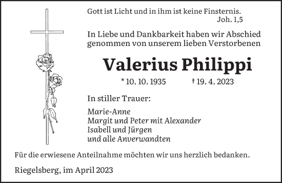 Todesanzeige von Valerius Philippi von saarbruecker_zeitung