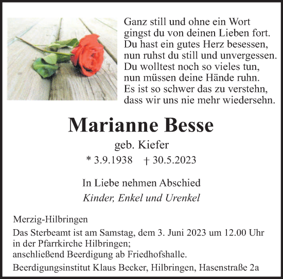 Todesanzeige von Marianne Besse von saarbruecker_zeitung