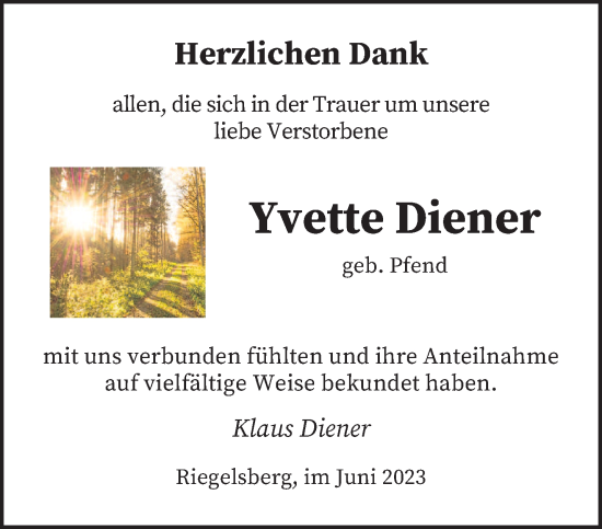Todesanzeige von Yvette Diener von saarbruecker_zeitung