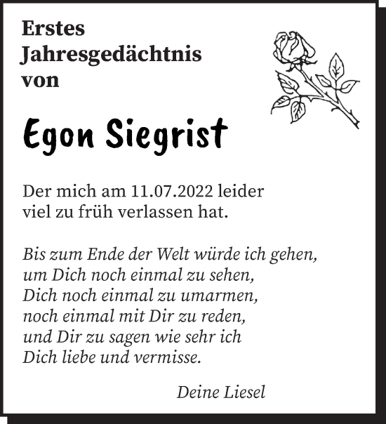 Todesanzeige von Egon Siegrist von saarbruecker_zeitung
