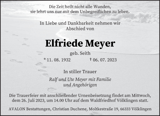 Todesanzeige von Elfriede Meyer von saarbruecker_zeitung