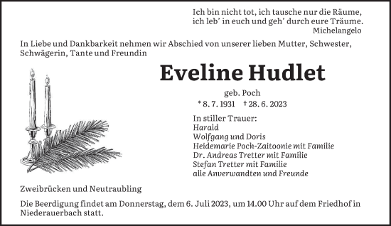 Todesanzeige von Eveline Hudlet von saarbruecker_zeitung