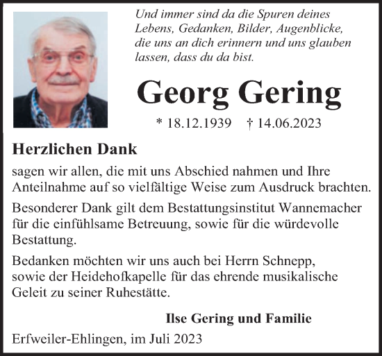 Todesanzeige von Georg Gering von saarbruecker_zeitung